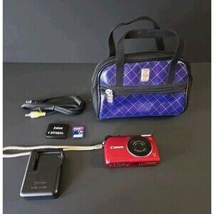 Canon PowerShot A2200 14.1MP Digital Camera Red Tested Battery SD Card Charger